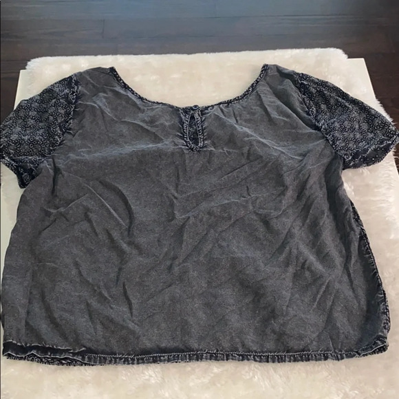 American Eagle Denim Short Sleeve black denim top - Picture 4 of 9